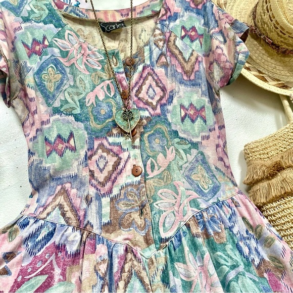 Stunning western Aztec native vibe vintage boho dress w country feel - Picture 12 of 16